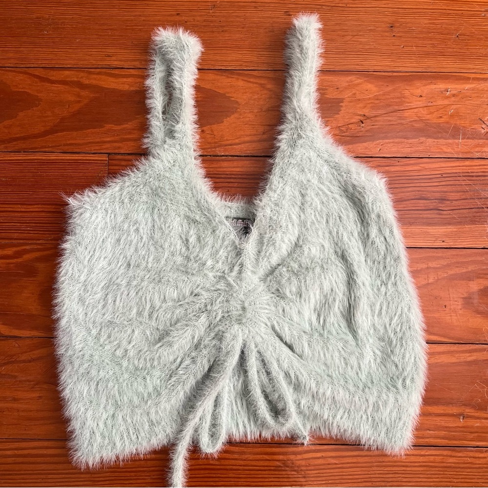 Wild Fable Fuzzy Mint Green Tie-Front Crop Top